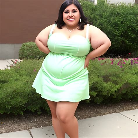Chubby latina, smiling, wearing short dress - Arthub.ai