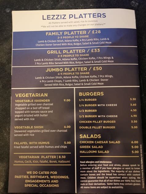 Menu at Lezziz Charcoal Grill restaurant, Edgware