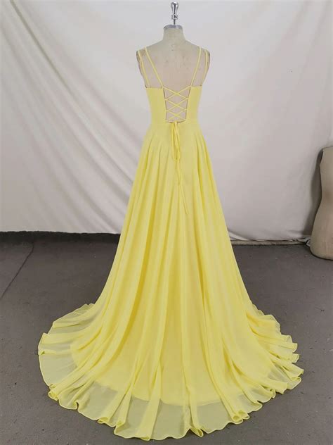 Long Prom Dress ,simple Yellow Chiffon Long Prom Dress Yellow Evening ...