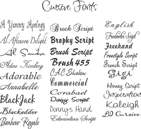Image result for Cursive Font Names