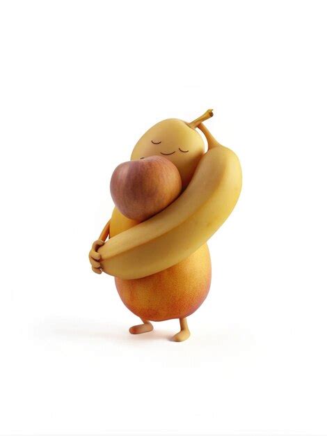 Apple hugging banana a symbol of fruit friendship | Premium AI ...