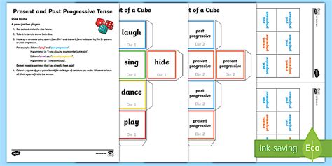 Past and Present Progressive Tense Exercises ESL Dice Game