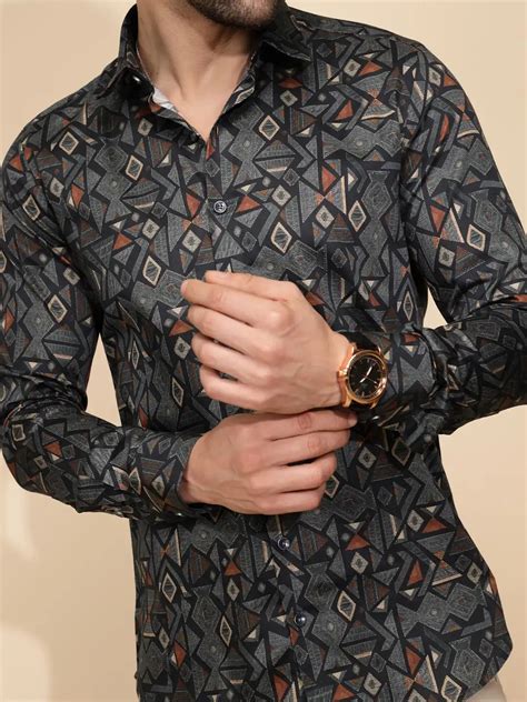 Teal Aztec Cotton Regular Fit Shirt For Mens – Global Rep...