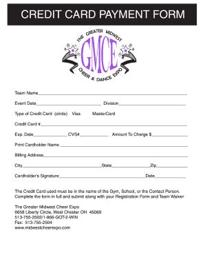 Fillable Online Credit Card Form - The Greater Midwest Cheer Expo Fax ...