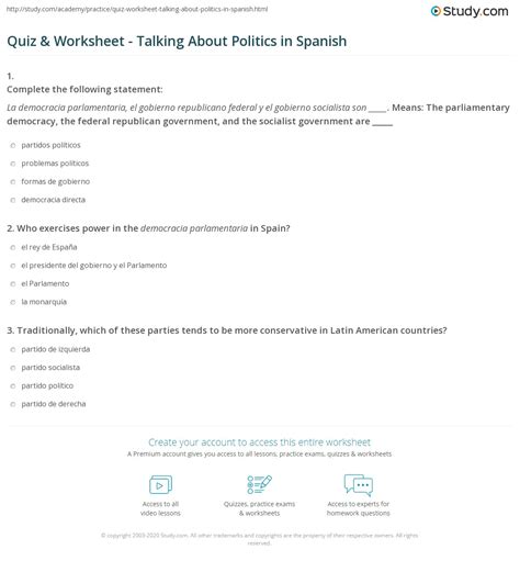 Quiz & Worksheet - Talking About Politics in Spanish | Study.com