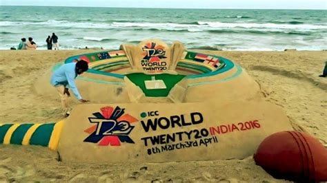 ICC World T20 2016 Sand Sculpture By Sudarsan Pattnaik at Chennai Sea Beach
