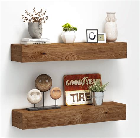 Wall Floating Shelves, Rustic Wood Wall Shelf Handmade (Light Walnut ...
