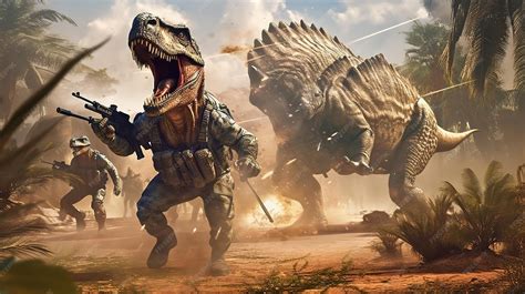 Premium AI Image | A dinosaur fight with a sword and a t - rex.