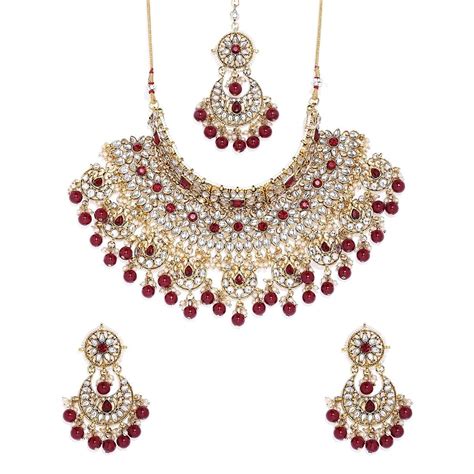 ACCESSHER Gold Plated Traditional Kundan and Ruby Stones Embellished ...