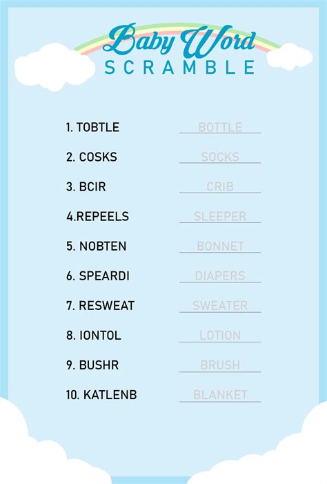 Answer Key 75 Printable Baby Shower Games With Answers