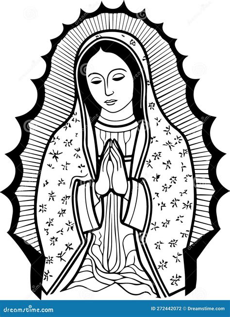 Virgin Mary, Our Lady. Hand Drawn Vector Illustration. Black Silhouette ...