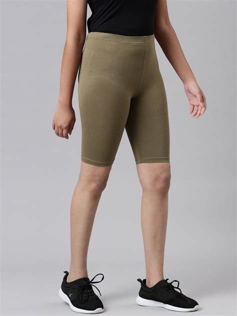 Girls Solid Medium Olive Cycling Shorts