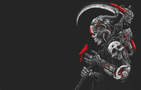 Download wallpaper Minimalism, Skull, Robot, Bird, Braid, Art, Cyborg ...