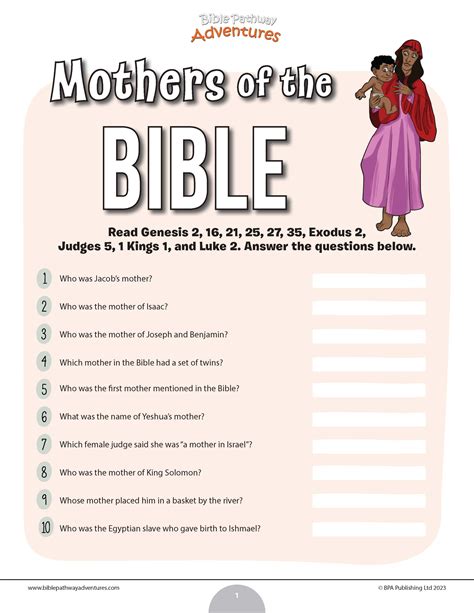 Mothers of the Bible quiz (PDF) | Bible quiz, Bible activities for kids ...