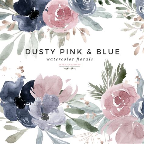 Buy Dusty Pink and Blue Floral Watercolor Clipart, Flower Frames ...