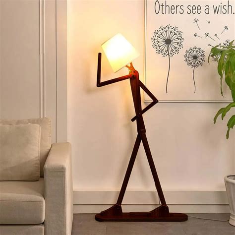 Playful Figurine Brown & White Wood Floor Lamp For Living Room, Bedroo ...