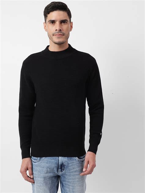 Buy Men's Black Structure Mock Neck Regular Fit Sweater Online | Numero Uno