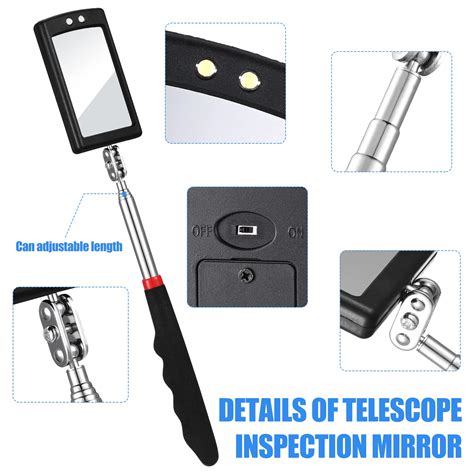 Snapklik.com : BBTO 4 Pieces Telescoping Inspection Mirror Telescoping LED Lighted Flexible ...
