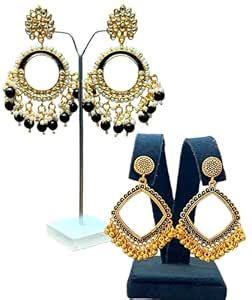 Chandbali Resin Jhumka Bezels with Black Beads + Gold Square Jhumka ...