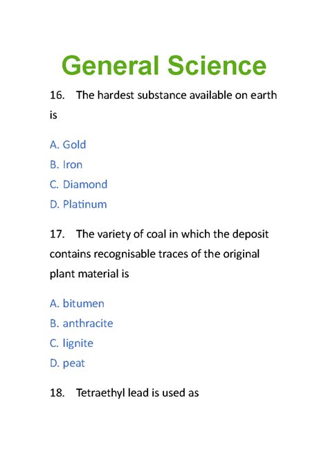 General Science work5 - General Science The hardest substance available ...