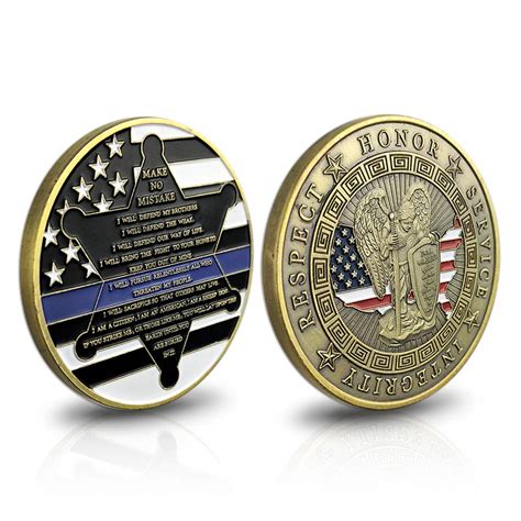 Buy AtSKnSK Thin Blue Line St. Michael Officers Challenge Coin Motto ...