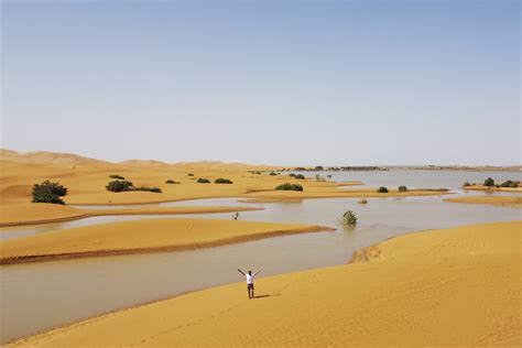 Water gushes through the arid Sahara Desert after unexpected rainfall ...