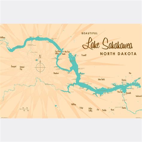 Lake Sakakawea North Dakota, Metal Sign Map Art - Lakebound®
