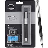 Parker Vector Stainless Steel Chrome Trim Fountain Pen with Ink Bottle ...