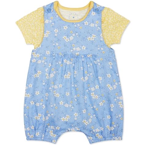 Girls Half Sleeves Dungaree Set Floral Print - Blue Yellow