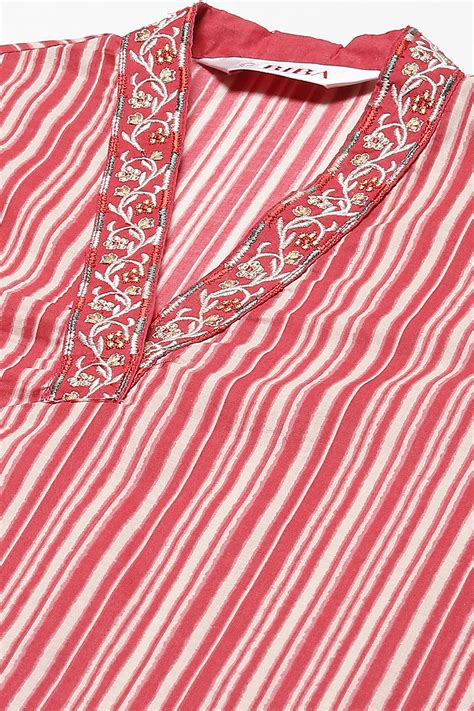 Red Cotton Straight Kurta Palazzo Suit Set