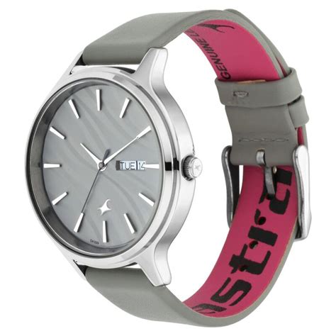 Fastrack Ruffles Quartz Analog with Day and Date Grey Dial Leather ...