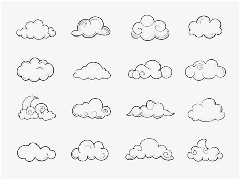 Set collection of hand drawn cloud line art | Premium AI-generated vector