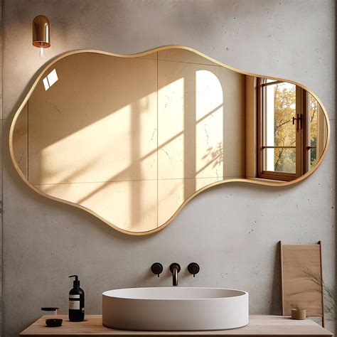 TEWLOSS Irregular Wall Mirror Decorative 39"x 24" Gold Bathroom Mirrors ...