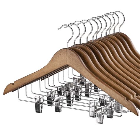 HOUSE DAY Wooden Hangers 12 Pack Hangers with Clips Wood Hangers Wooden ...