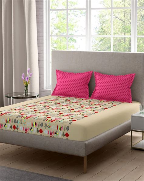 Portico New York Galaxy 100 % Cotton Printed 1 Double Bedsheet with 2 ...