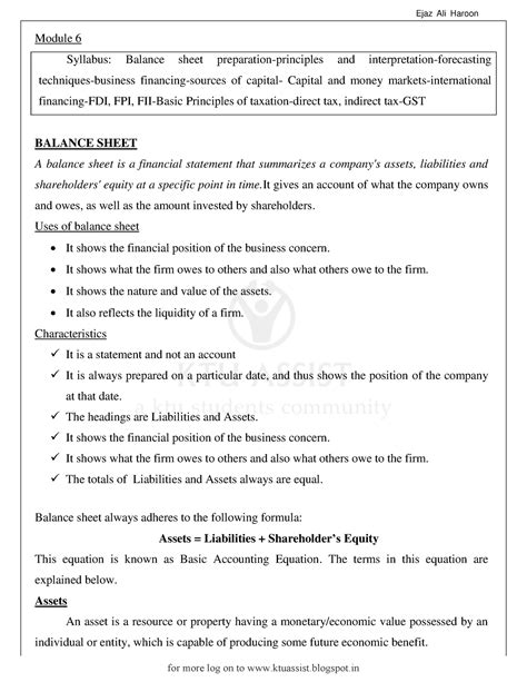 Economics Module 6 - Module 6 Syllabus: Balance sheet preparation ...