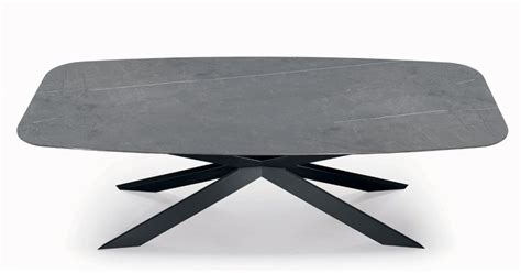 Fixed barrel-shaped table with laminate and steel top