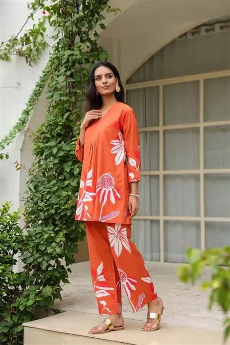 Rust Floral Printed Cotton Co-ord Set