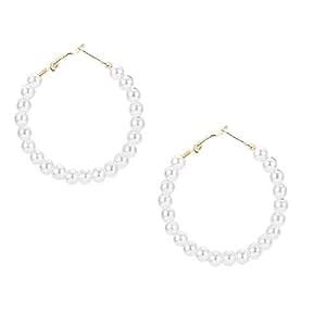 OOMPH Jewellery White Pearl Large Fashion Hoop Drop Earrings For Women ...