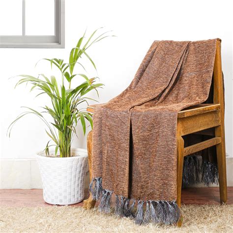 Cazimo Soft Chenille Premium Throw Blanket with Tassel Fringe, Fade ...