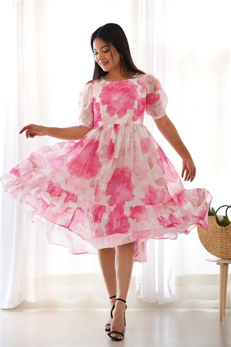 WHITE FLORAL GEORGETTE ONE-PIECE DRESS – Fabvilla