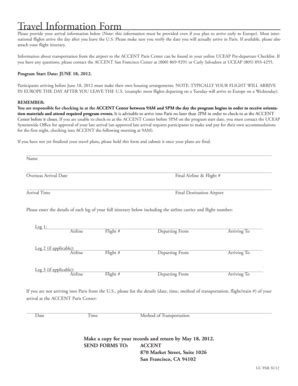 Fillable Online eap ucop ACCENT Travel Information Form - eap ucop Fax ...