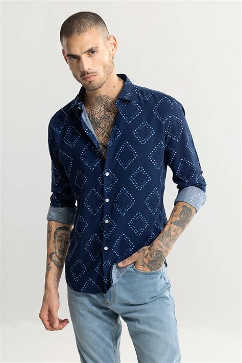 Buy Men's Dotted Romb Blue Shirt Online | SNITCH
