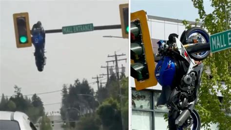 Motorcycle hangs from traffic light after Canada crash