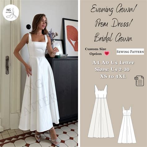 Buy Prom Dress Sewing Pattern, Cocktail Dress, Strap Evening Dress ...