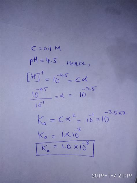 the ph of 0.1M monobasic acid is 4.50 the acidic constant - Brainly.in