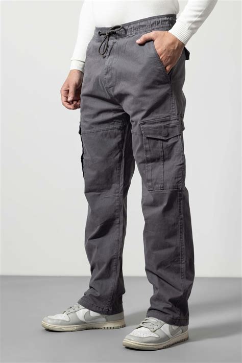 Dark Grey Straight Fit Cotton Cargo Pants – Gritstones