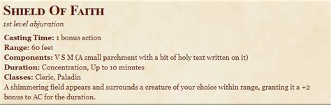 Shield Of Faith 5E Spell In DnD - D&D 5e Character Sheets