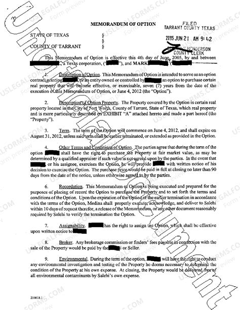 Texas Memorandum of Option to Purchase | US Legal Forms