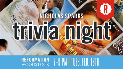 Nicholas Sparks Trivia Night, 105 Elm Street, Woodstock, GA 30188, 18 ...